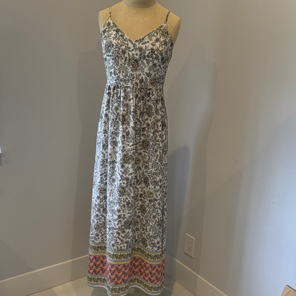 Floral Maxi Dress with Pink and Green Accents